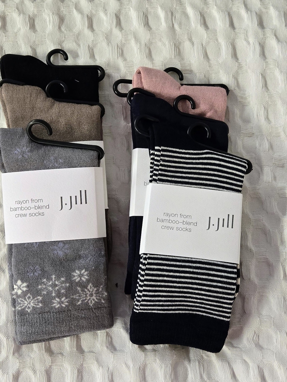 (6) PAIR J. Jill Women's Crew Socks - Black, Gray, Pink, Brown